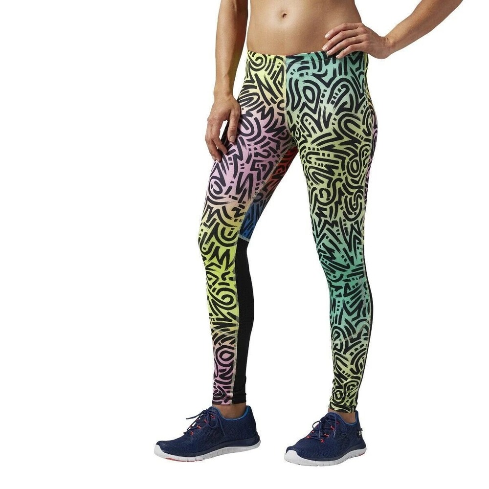 Reebok Speedwick Re Ombre Tight AJ0424 Graffiti Mesh Running Leggings Small